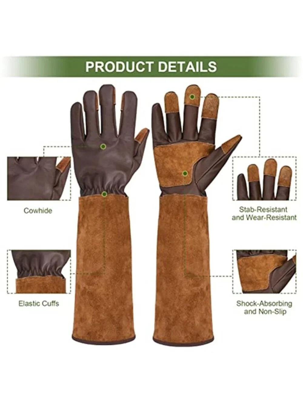 Women's Long Gardening Gloves Thorn Proof Rose Pruning Cowhide Leather
